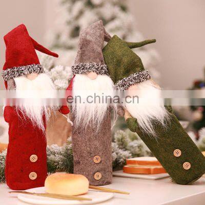 2020 Christmas Wine Bottle Cover Xmas Dress Santa Claus Woven Bag Covers for Beer Bottle New Year Home Party Table Decoration