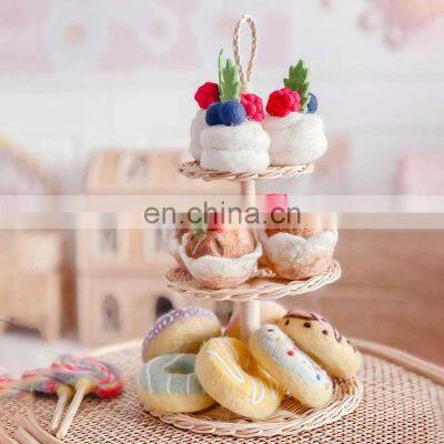 Hot Sale Rattan tiered cake stand Round Tray With Leg for Table Handwoven Basket for Breakfast Wholesale