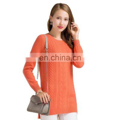 Mid-Age Women's 100% Cashmere Long Sweater Winter O-Neck Chinese Style Anti-Wrinkle Anti-Shrink Solid OEM Service Available