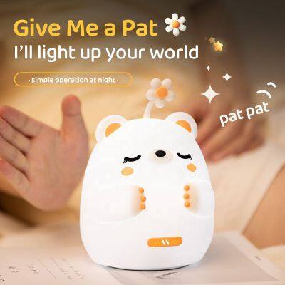 High Quality LED USB Rechargeable Soft Silicone Night Light Cartoon Bear Patting Lamp Bedroom Decor Touch Sensor Table Light photo-4
