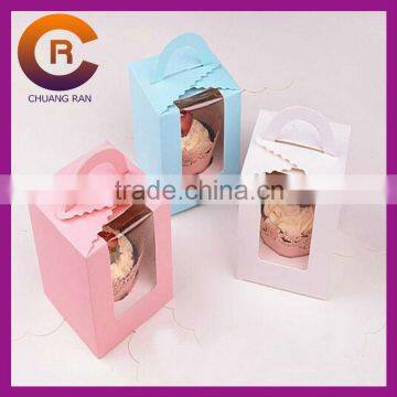 Wholesales white card window paper cake box with handle