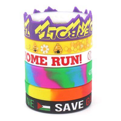 OEM Customized Different Sizes Colors Luminous Segment Camouflage Debossed Ink Filled Embossed Printed LOGO Silicone Bracelets
