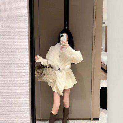 Gentle Jiangnan Beauty Fox Fur Collar Knitted Cardigan Sweater Fur Fur Coat Women Medium-length Style