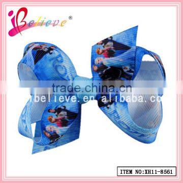 Printed blue ribbon hair jewelry for teenage girls,kids frozen bow hairgrips wholesale