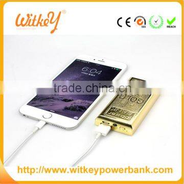 Luxury Design tuhao Golden portable battery charger Gold bar Power Bank 5200mAh