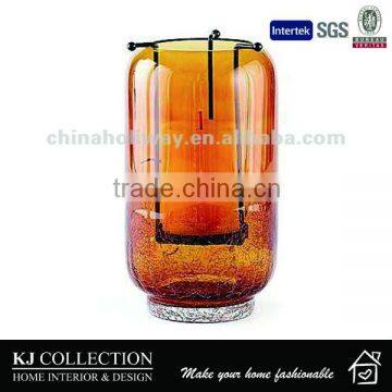 AMBER CRACKLE CANDLE VASE, SMALL SIZE