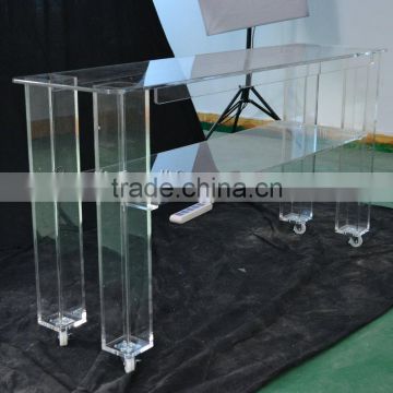 Fashionable movable double-layer design clear acrylic coffee table tea table with wheels