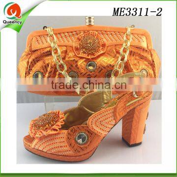 orange color woman shoes italian shoe and bag set wedge summer shoe