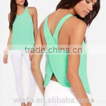 Sexy chiffon blouse sleeveless ladies soft vest tops