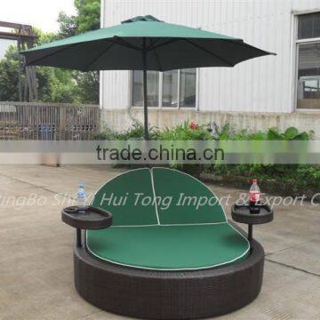 Modern With Umbrella Garden PE Rattan Wicker Sofa Bed photo-2