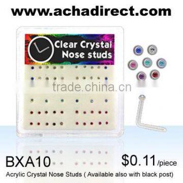 26 Pair display box clear Nose Studs With Assorted Color Crystals