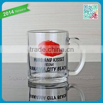 Wholesale novelty creative glass drinking cup coffee cup red lip printing coffee mug