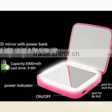 3000mAh double sided compact mirror mobile power bank for multiuse
