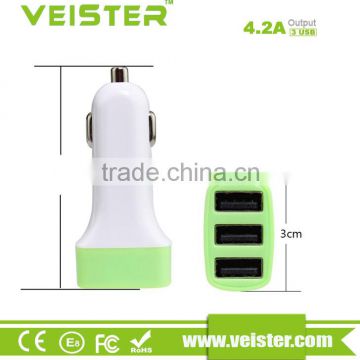 Veister 5V4.2A 3 USB Car Charger with ABS+plastic for portable phone charger