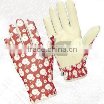 Flower-pattern, women gardening glove, work glove, safety equipment, imitation leather glove