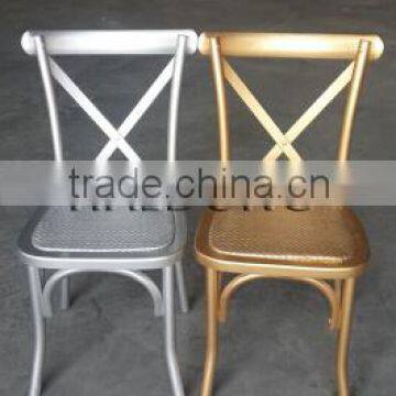 Hot Sale Gold and Silver Wood Cross Back X Chair with Rattan Pad