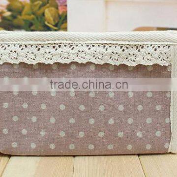 Hot sale korea style dots printing linen cosmetic bag