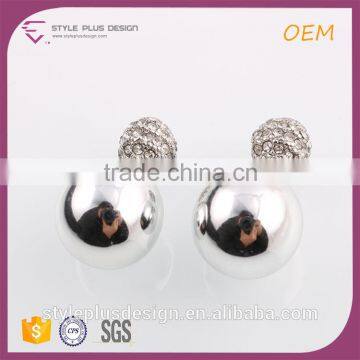 E74294K06 New Model Jewellery Fashion Earrings 2015 Alloy Double Ball Studs 925 Sterling Silver Wedding Earring