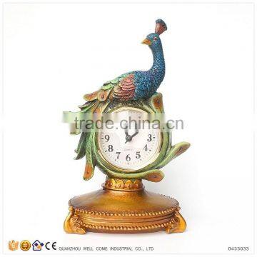 Resin Peacock Statue Antique Table Clock