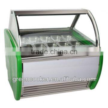 Gelato display case with 14 flavors