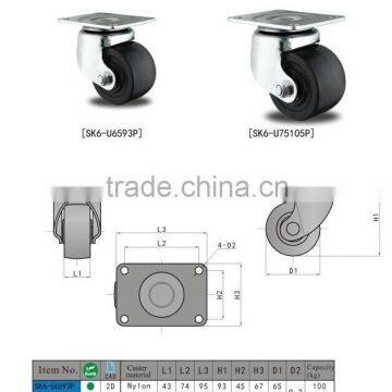 SK6-U6593P Black Elastic Rubber Wheel Caster Wheel