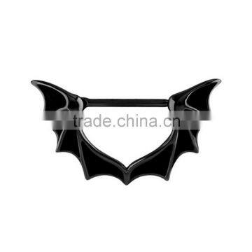 Black Surgical Steel Bat Wing Nipple Clicker Ring