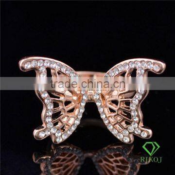 rose gold plating austrian crystal butterfly ring