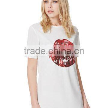 Hot Selling Low MOQ Summer Design Ladies Cool Embellished T-shirt Women photo-2