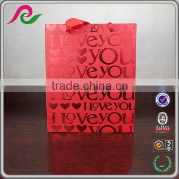 china luxury red hot stamping love wedding gift bags with ribbon handle