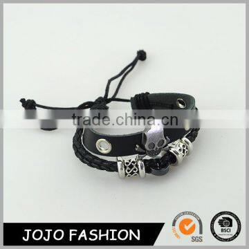 Excellent Rope Leather Puck Skull Jewelry Stainless Steel Bracelet