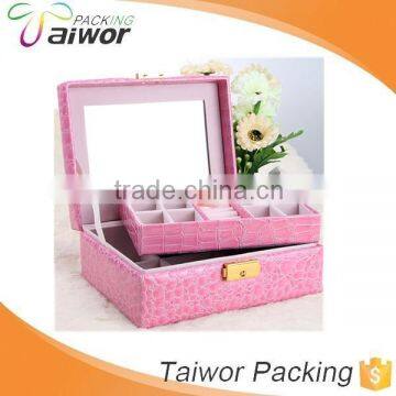 Customized Rigid Cardboard Paper Pink PU Jewelry Storage Box