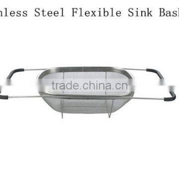 Over the Sink Stainless Steel Mesh Fruit Colander Strainer With Extending Rubber-Grip Arms photo-2