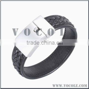 leather cuff bracelet with engraved metal plate wholesale high quality jewelry