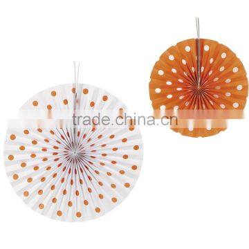 Orange and white POLKA DOT Paper Hanging Fans Wedding Decoration