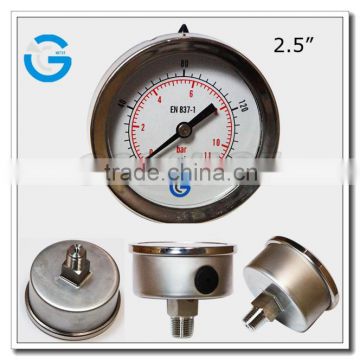 High quality crimped ring all stainless steel pressure gauge mount back