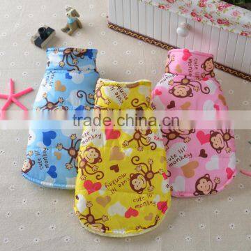Cute Pink Blue Yellow Monkey Thermal Winter Tank Cat Dog Pet Wear Pet Apparel