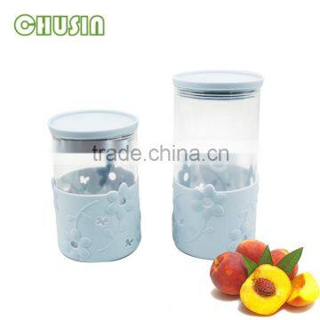 FANCY Style Pyrex Glass Jar With Silicone Sleeve and Lid Wholesale