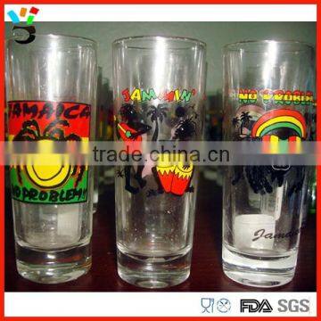 New Types Nice Tall 2oz Cylinder Shape Colored Printing Tequlia Jamaica Shot Glass