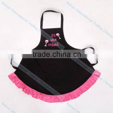 Eco-Friendly Cotton Embroidery Black Kitchen Cooking Promotion Women's Apron