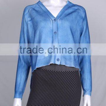 Famous Products Womens' V Neck Long Sleeve Cardigan Cotton Knitted Sweater With Button &spray Print