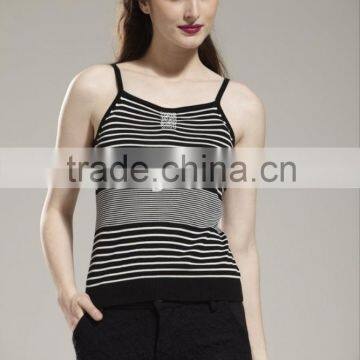ladies' camisole pullover striped colors knitted sweater with front beading