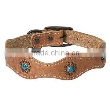 100% real cowhide leather scalloped western crystal studded personalized dog collars