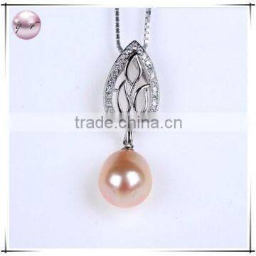 pink Fresh water pearl 925 sterling silver leaf necklace