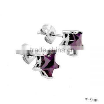 SRE0052 Ladies Fancy Items Amethyst Inlay Stainless Steel Star Earrings