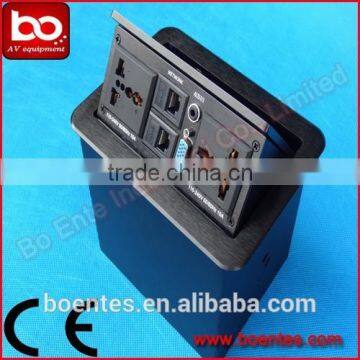 Aluminum Brushed Hydraulic Tabletop Pop Up Power Socket Box With Bottom Interface Connection for Office Electrical Plugs photo-5