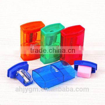 Transparent Color Plastic Pencil Sharpener with Eraser/school pencil sharpener