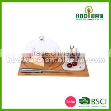 High quality glass cheese dome with bamboo board set