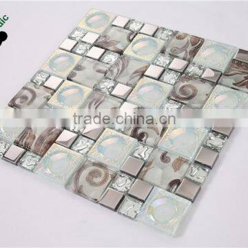 MB SMP23 Living Room Decor Stainless Steel Mix Glass Mosaic Tile Iridescent Mosaic Wall Tile photo-3