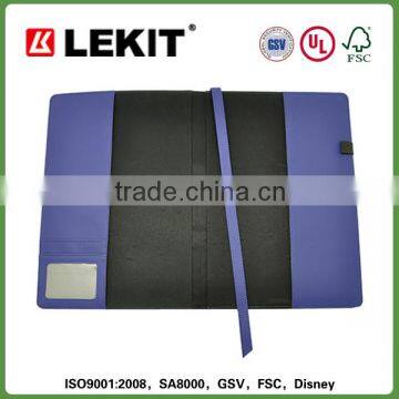 Hot sale creative notebook leather cover with elastic pen loop and ribbon