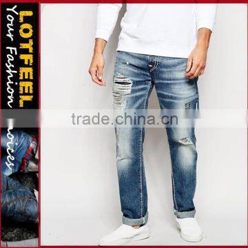 jeans vietnam Distressed denim man jeans pant with Rip Knee jeans liquidation (LOTA033)